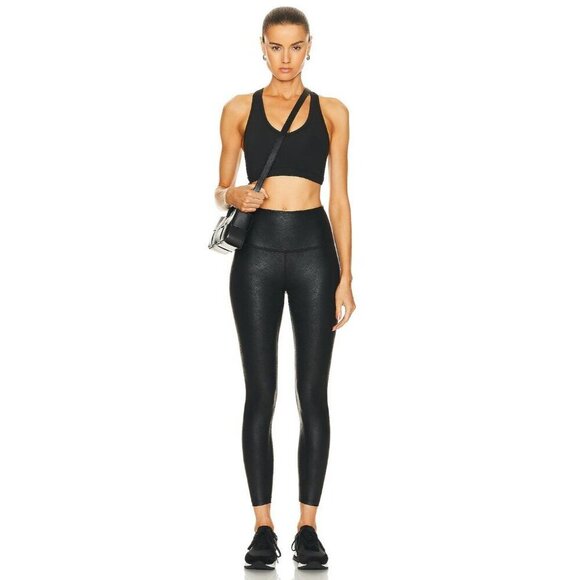Beyond Yoga Leatherette High Waisted Midi Leggings in Black Leatherette Foil Sm - Picture 4 of 13